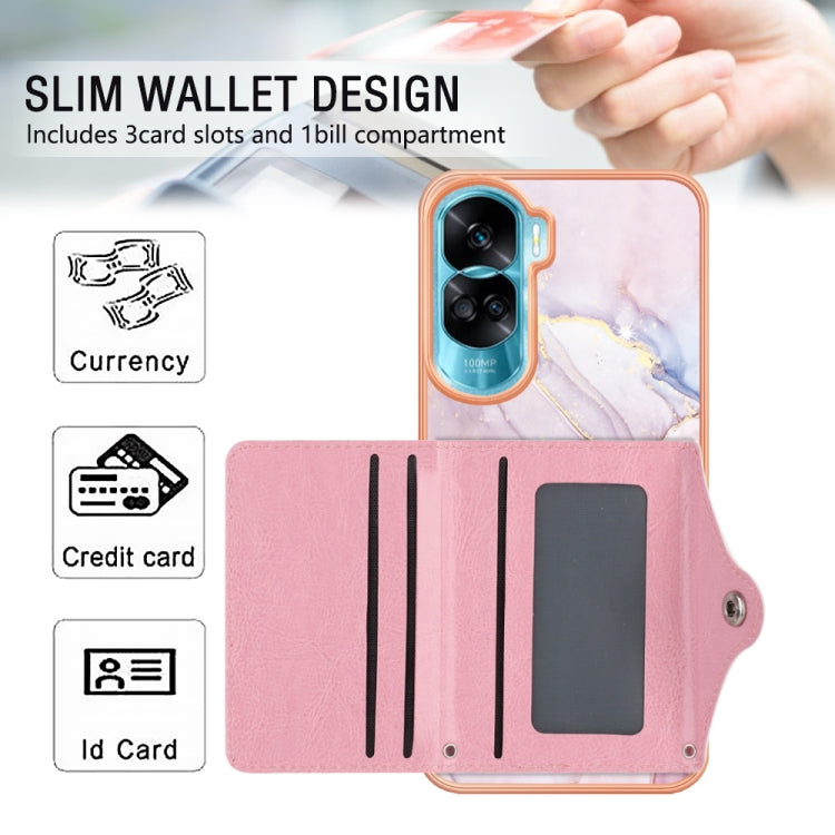 For Honor 90 Lite 5G Marble Pattern IMD Card Slot Phone Case(Rose Gold)