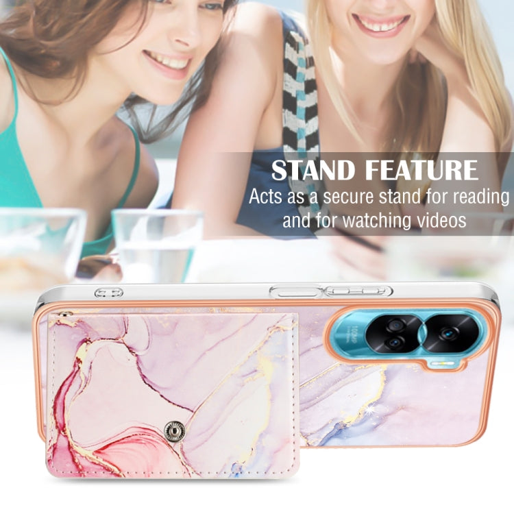 For Honor 90 Lite 5G Marble Pattern IMD Card Slot Phone Case(Rose Gold)