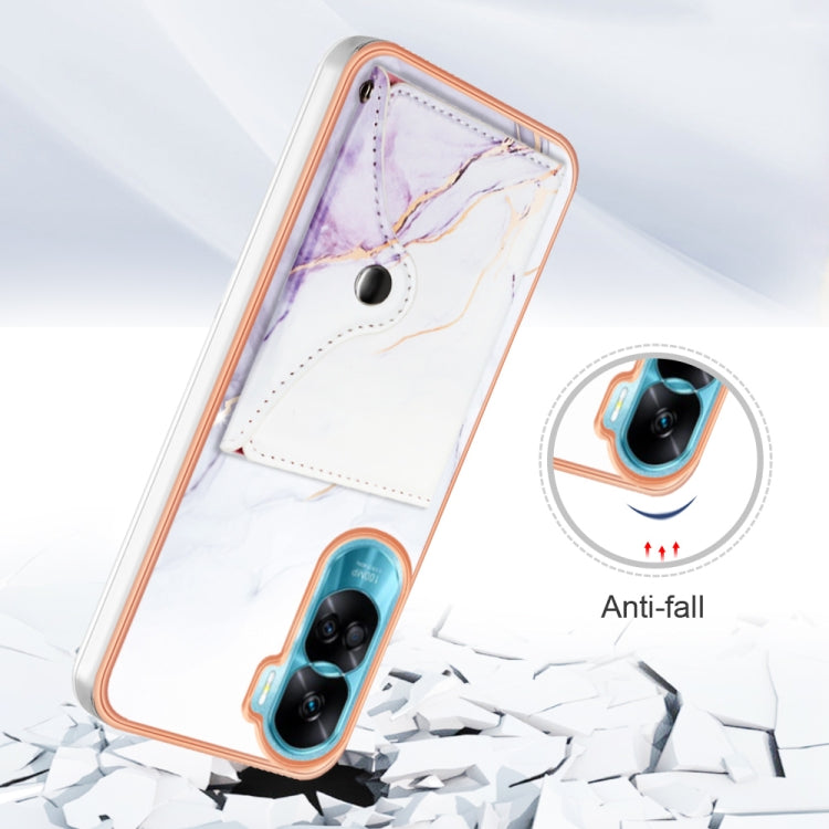 For Honor 90 Lite 5G Marble Pattern IMD Card Slot Phone Case(White Purple)