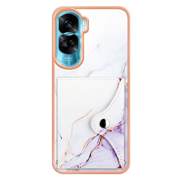 For Honor 90 Lite 5G Marble Pattern IMD Card Slot Phone Case(White Purple)