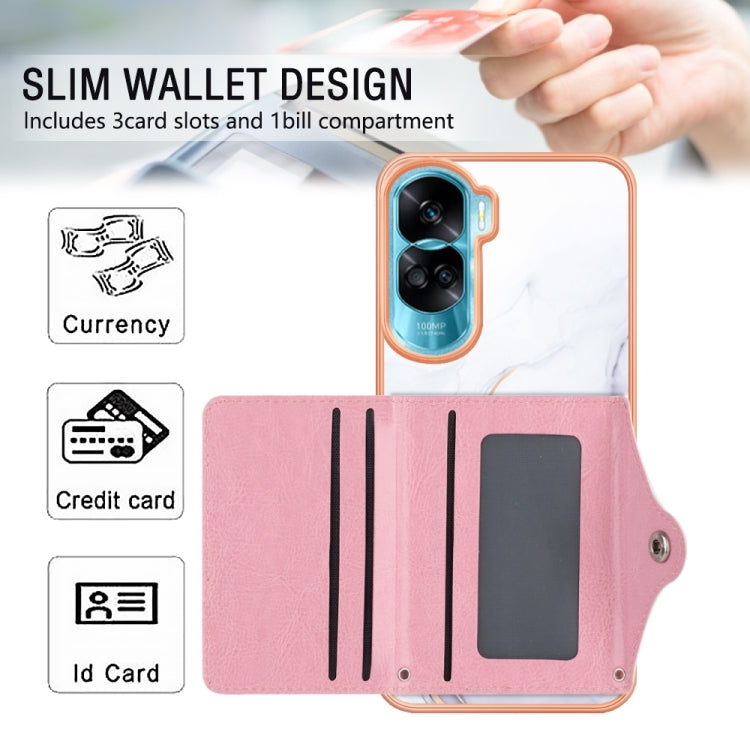 For Honor 90 Lite 5G Marble Pattern IMD Card Slot Phone Case(White Purple)