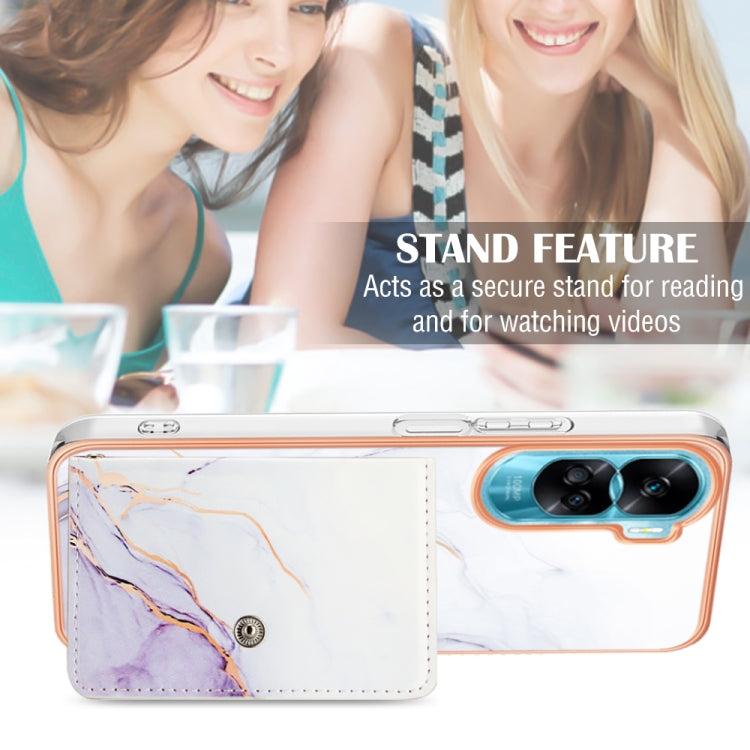 For Honor 90 Lite 5G Marble Pattern IMD Card Slot Phone Case(White Purple)