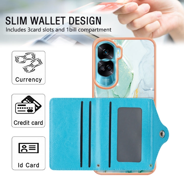For Honor 90 Lite 5G Marble Pattern IMD Card Slot Phone Case(Green)