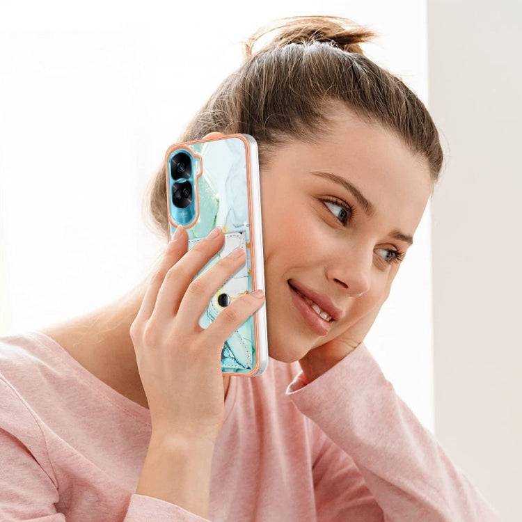 For Honor 90 Lite 5G Marble Pattern IMD Card Slot Phone Case(Green)