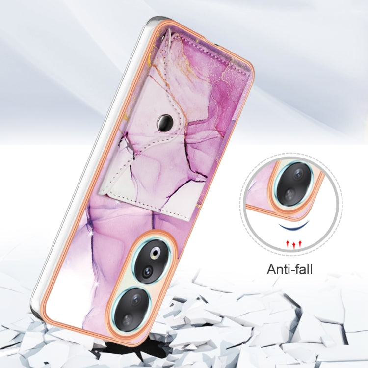 For Honor 90 5G Marble Pattern IMD Card Slot Phone Case(Pink Purple Gold)