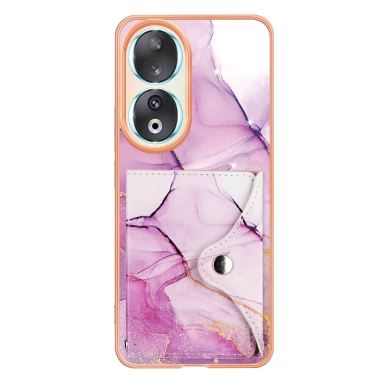 For Honor 90 5G Marble Pattern IMD Card Slot Phone Case(Pink Purple Gold)