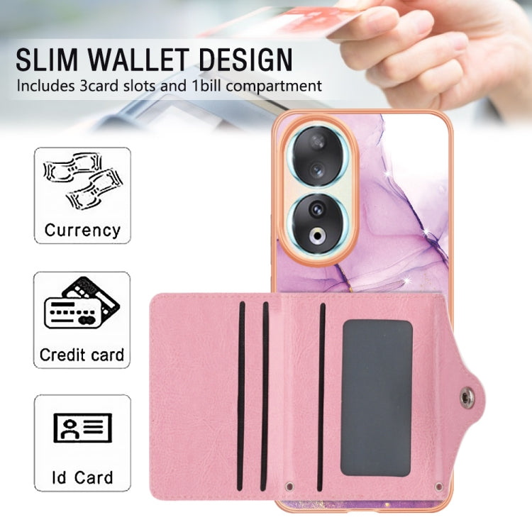 For Honor 90 5G Marble Pattern IMD Card Slot Phone Case(Pink Purple Gold)