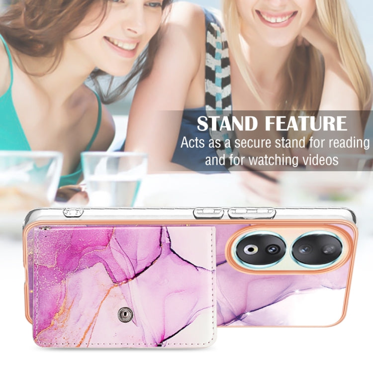 For Honor 90 5G Marble Pattern IMD Card Slot Phone Case(Pink Purple Gold)
