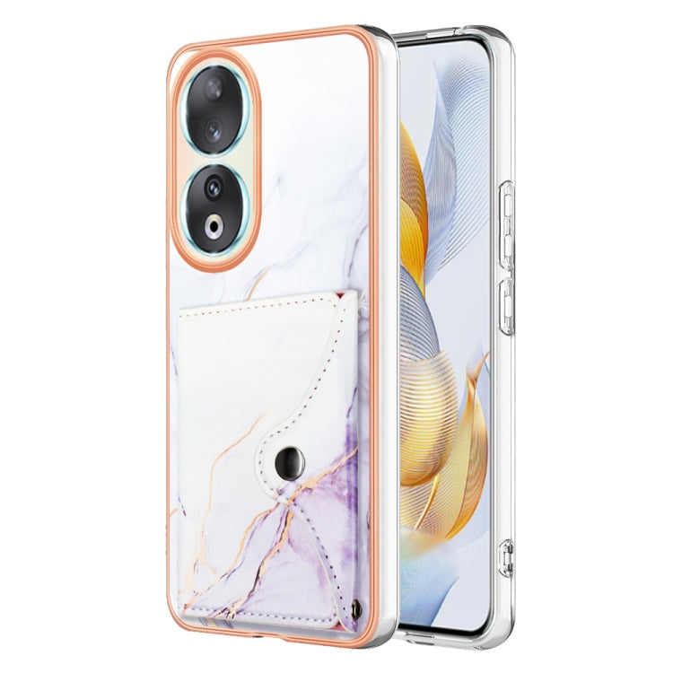 For Honor 90 5G Marble Pattern IMD Card Slot Phone Case(White Purple)