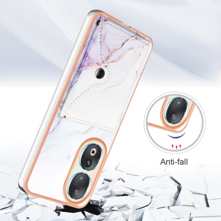 For Honor 90 5G Marble Pattern IMD Card Slot Phone Case(White Purple)