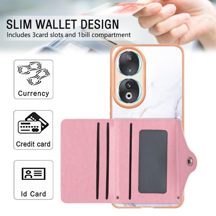 For Honor 90 5G Marble Pattern IMD Card Slot Phone Case(White Purple)