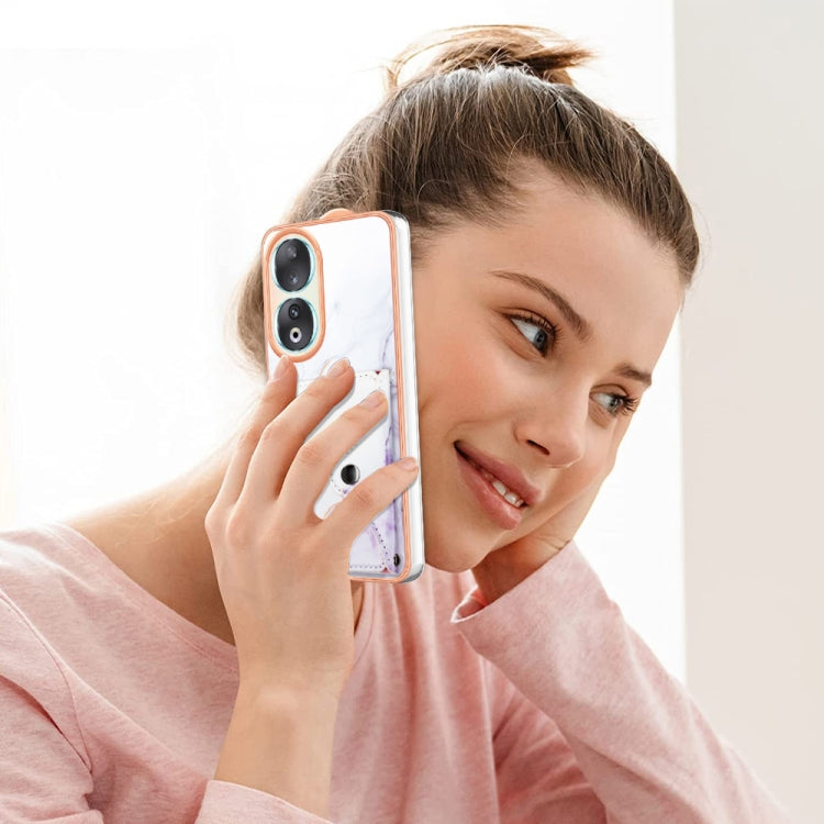 For Honor 90 5G Marble Pattern IMD Card Slot Phone Case(White Purple)