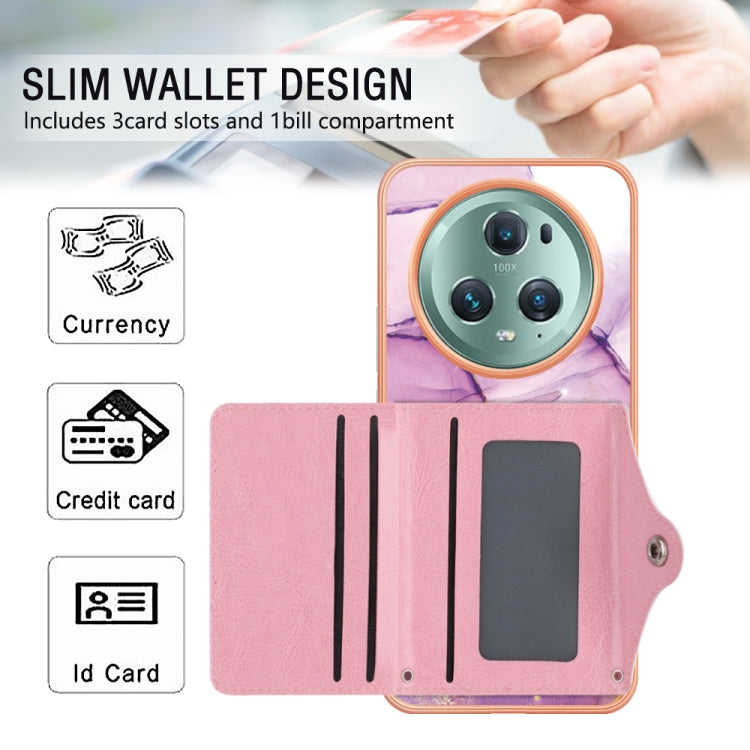 For Honor Magic5 Pro Marble Pattern IMD Card Slot Phone Case(Pink Purple Gold)