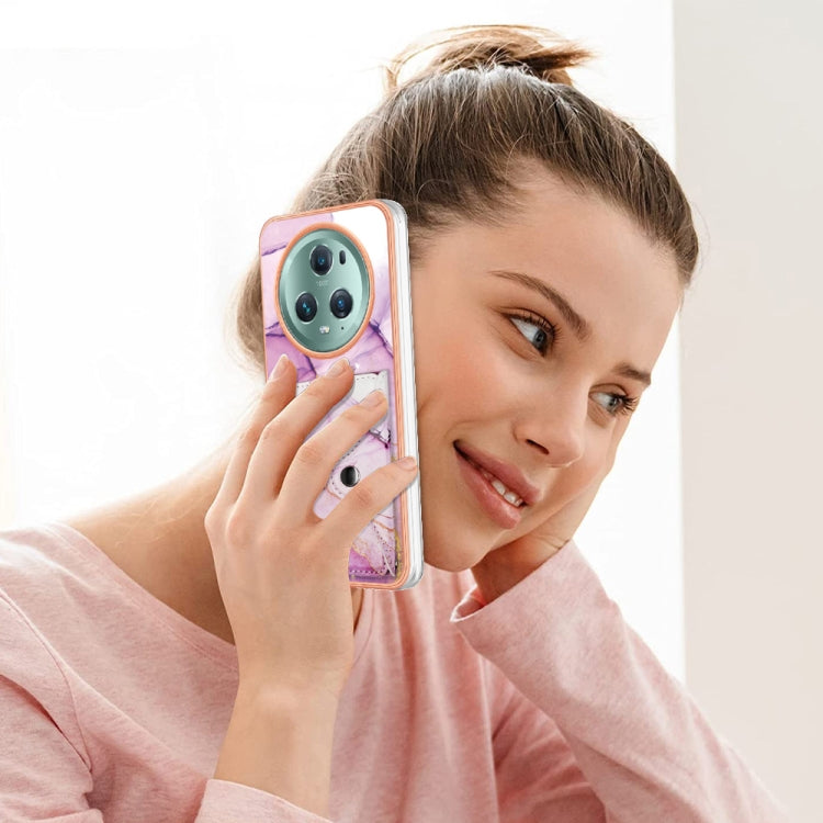 For Honor Magic5 Pro Marble Pattern IMD Card Slot Phone Case(Pink Purple Gold)