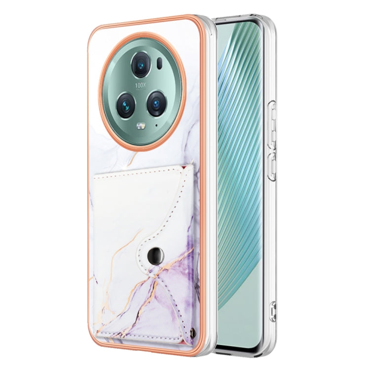 For Honor Magic5 Pro Marble Pattern IMD Card Slot Phone Case(White Purple)