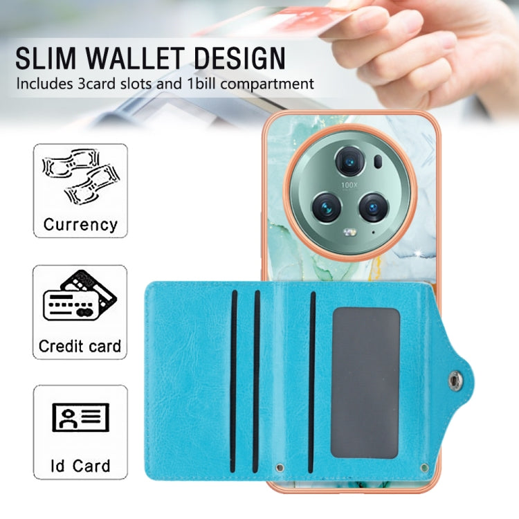 For Honor Magic5 Pro Marble Pattern IMD Card Slot Phone Case(Green)