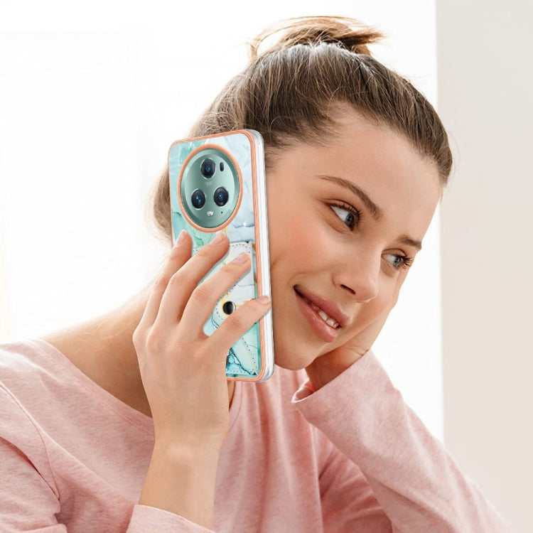 For Honor Magic5 Pro Marble Pattern IMD Card Slot Phone Case(Green)