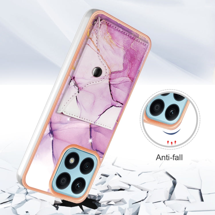 For Honor X8a Marble Pattern IMD Card Slot Phone Case(Pink Purple Gold)