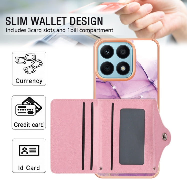 For Honor X8a Marble Pattern IMD Card Slot Phone Case(Pink Purple Gold)