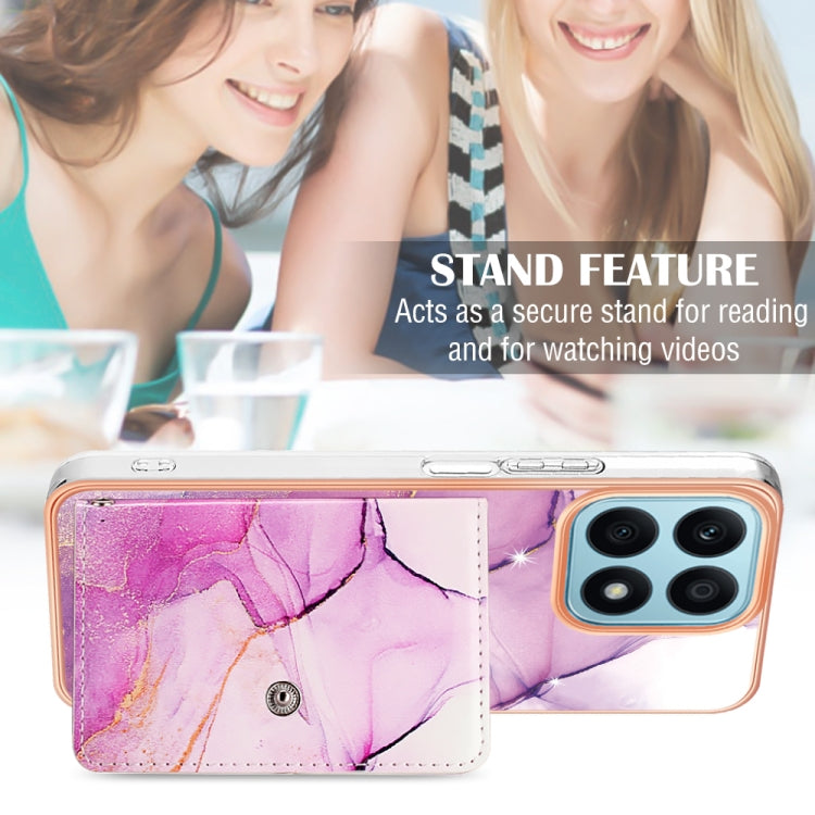 For Honor X8a Marble Pattern IMD Card Slot Phone Case(Pink Purple Gold)