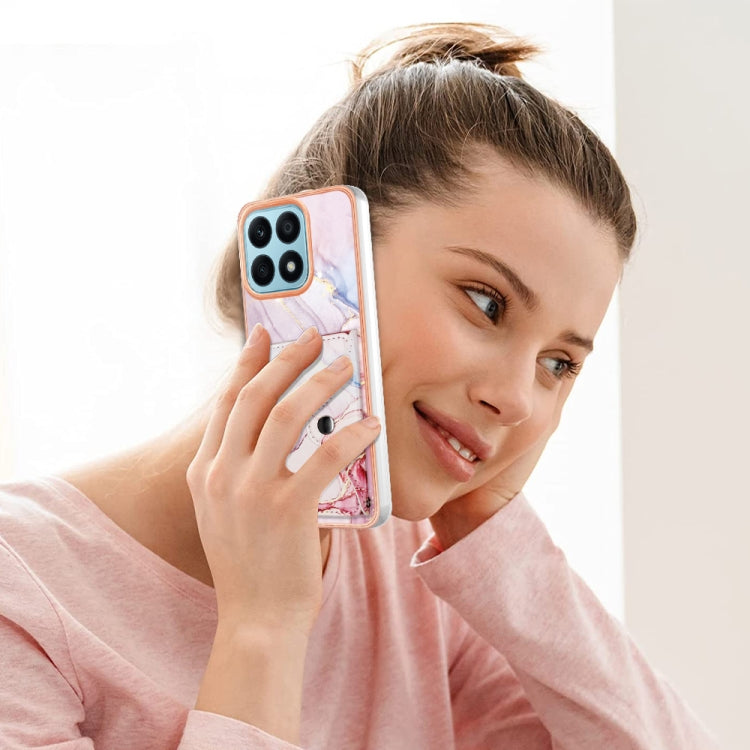 For Honor X8a Marble Pattern IMD Card Slot Phone Case(Rose Gold)