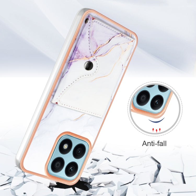For Honor X8a Marble Pattern IMD Card Slot Phone Case(White Purple)