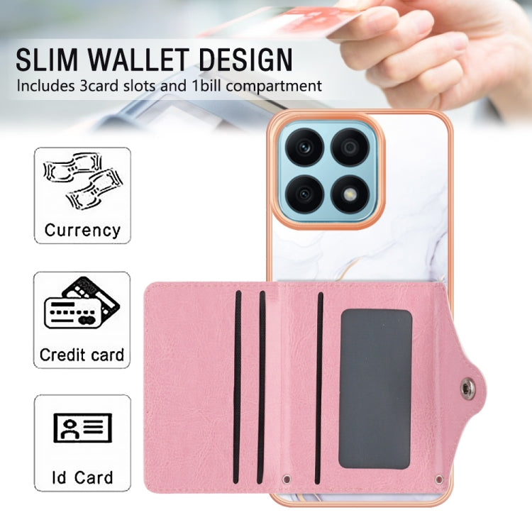 For Honor X8a Marble Pattern IMD Card Slot Phone Case(White Purple)