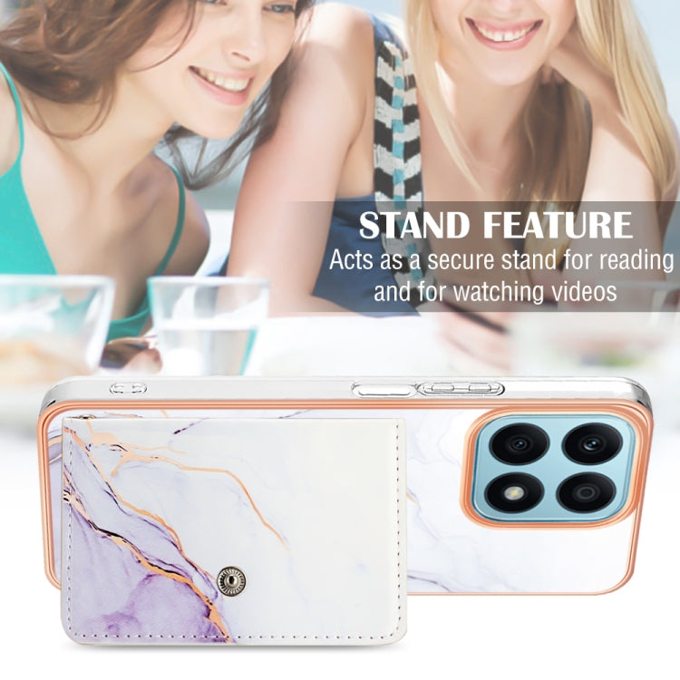 For Honor X8a Marble Pattern IMD Card Slot Phone Case(White Purple)