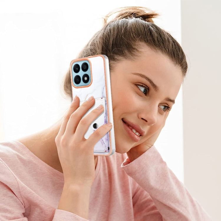 For Honor X8a Marble Pattern IMD Card Slot Phone Case(White Purple)