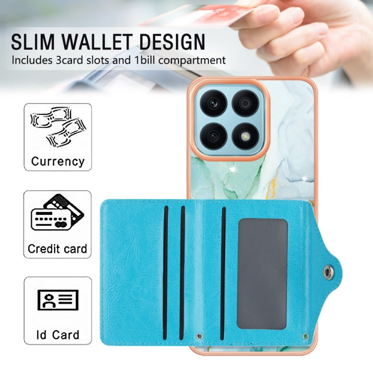 For Honor X8a Marble Pattern IMD Card Slot Phone Case(Green)