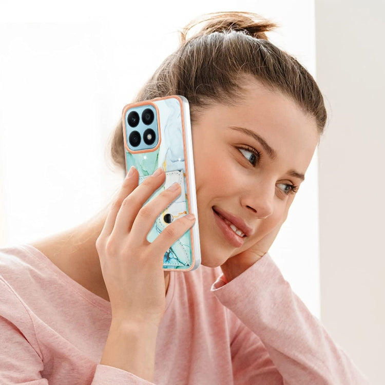 For Honor X8a Marble Pattern IMD Card Slot Phone Case(Green)