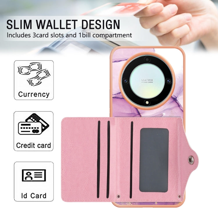 For Honor X9a / Magic5 Lite Marble Pattern IMD Card Slot Phone Case(Pink Purple Gold)