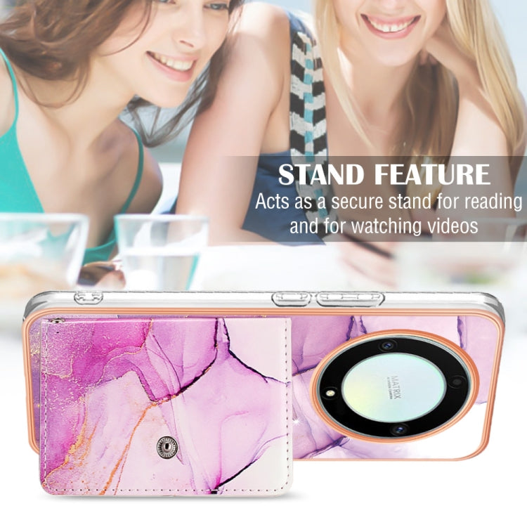 For Honor X9a / Magic5 Lite Marble Pattern IMD Card Slot Phone Case(Pink Purple Gold)