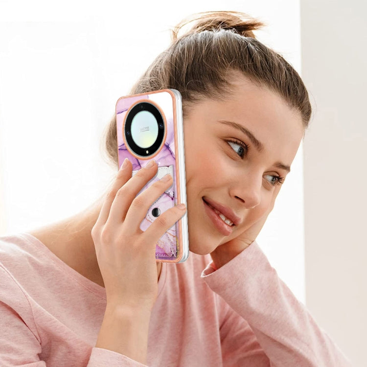 For Honor X9a / Magic5 Lite Marble Pattern IMD Card Slot Phone Case(Pink Purple Gold)