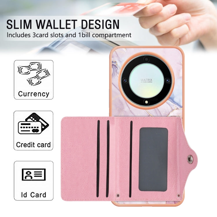 For Honor X9a / Magic5 Lite Marble Pattern IMD Card Slot Phone Case(Rose Gold)