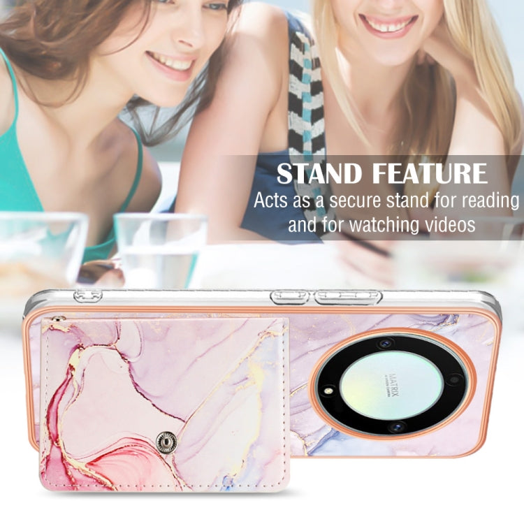 For Honor X9a / Magic5 Lite Marble Pattern IMD Card Slot Phone Case(Rose Gold)
