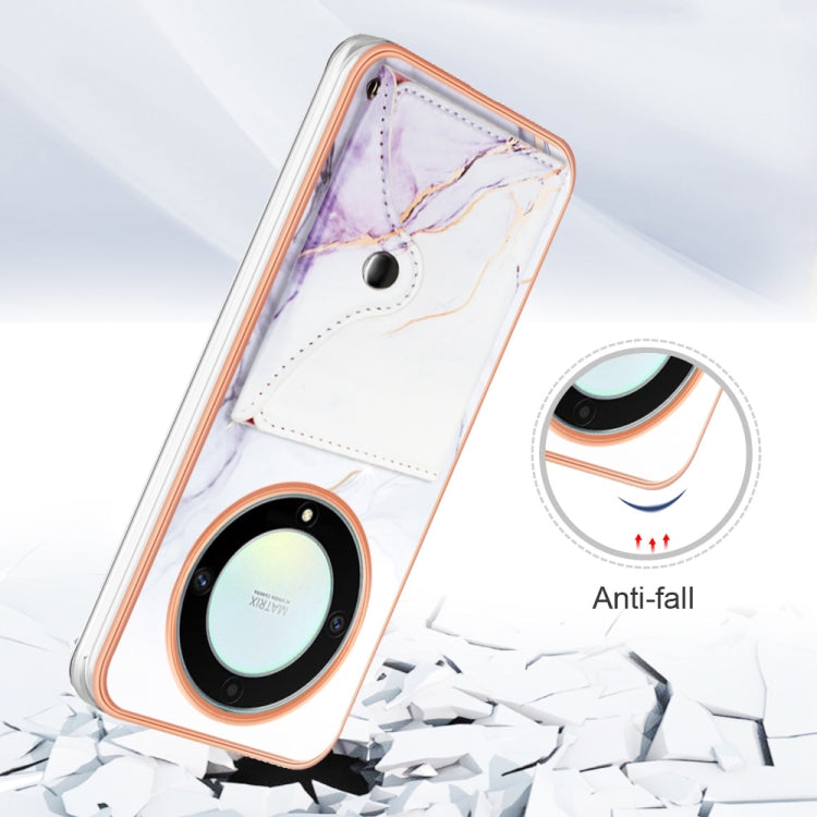 For Honor X9a / Magic5 Lite Marble Pattern IMD Card Slot Phone Case(White Purple)