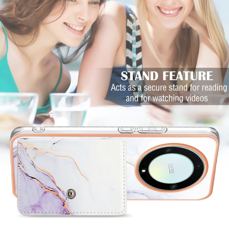 For Honor X9a / Magic5 Lite Marble Pattern IMD Card Slot Phone Case(White Purple)
