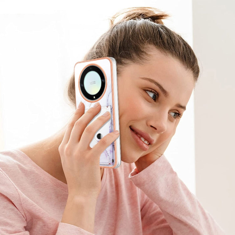 For Honor X9a / Magic5 Lite Marble Pattern IMD Card Slot Phone Case(White Purple)