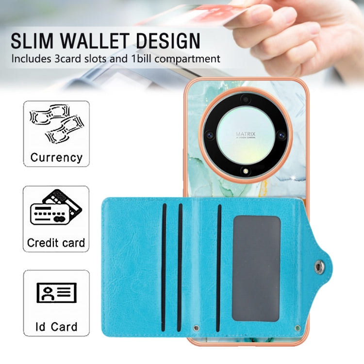 For Honor X9a / Magic5 Lite Marble Pattern IMD Card Slot Phone Case(Green)