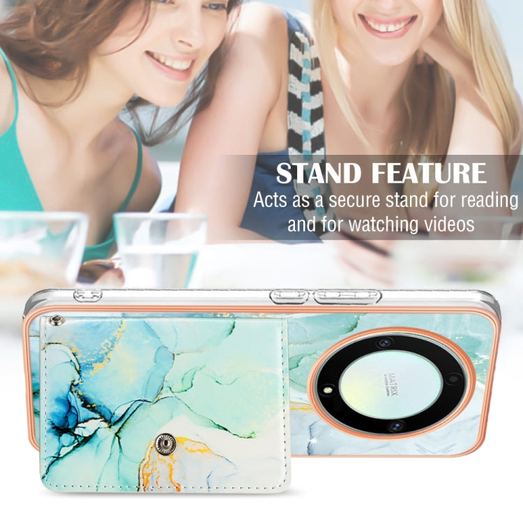 For Honor X9a / Magic5 Lite Marble Pattern IMD Card Slot Phone Case(Green)