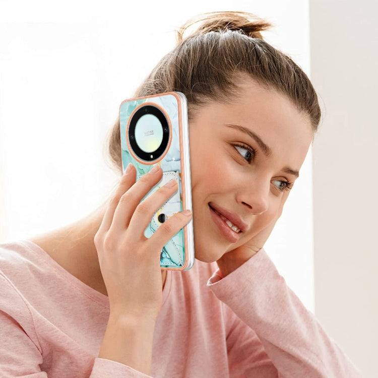 For Honor X9a / Magic5 Lite Marble Pattern IMD Card Slot Phone Case(Green)