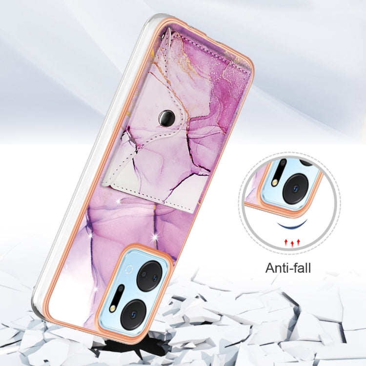 For Honor X7a Marble Pattern IMD Card Slot Phone Case(Pink Purple Gold)