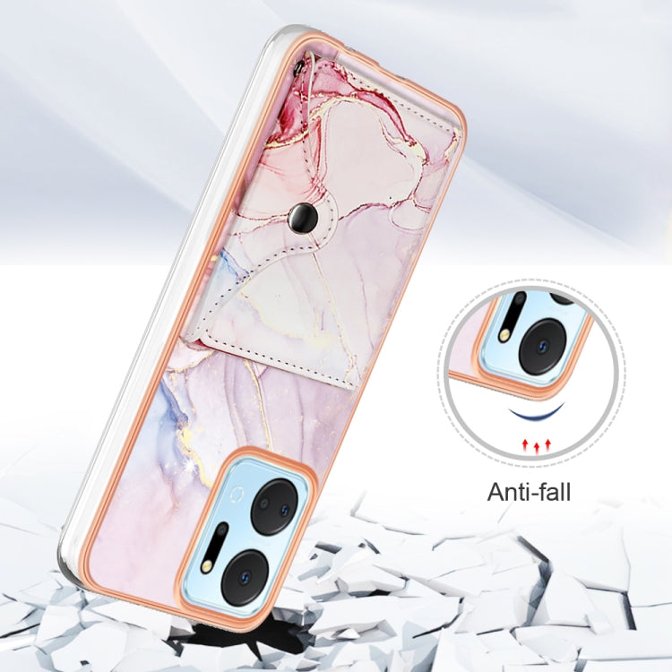 For Honor X7a Marble Pattern IMD Card Slot Phone Case(Rose Gold)