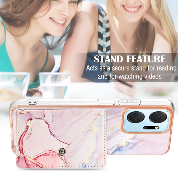 For Honor X7a Marble Pattern IMD Card Slot Phone Case(Rose Gold)