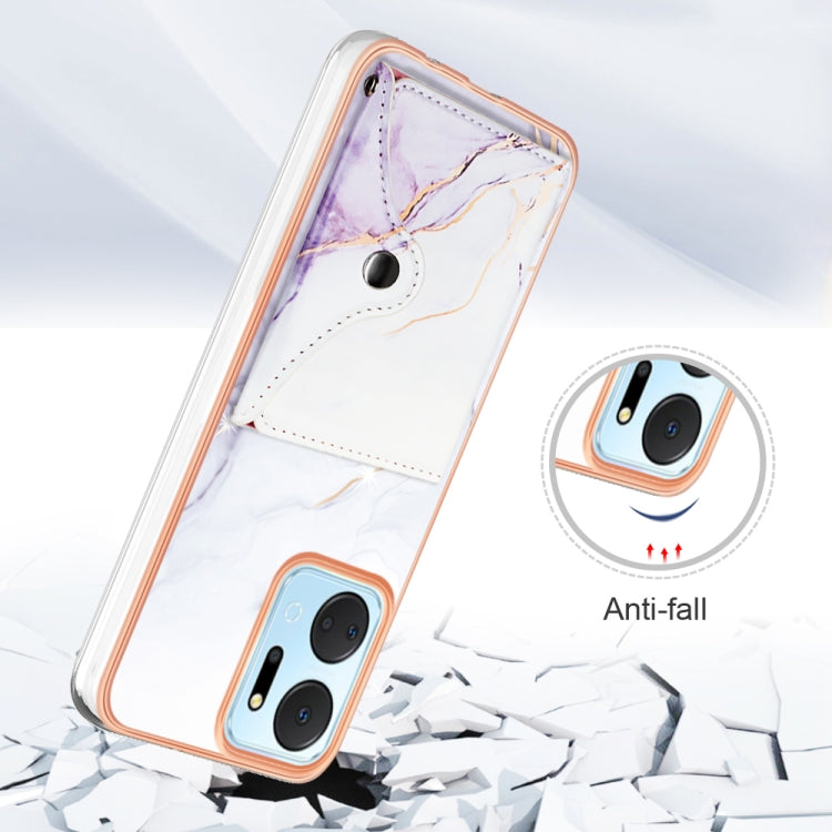 For Honor X7a Marble Pattern IMD Card Slot Phone Case(White Purple)
