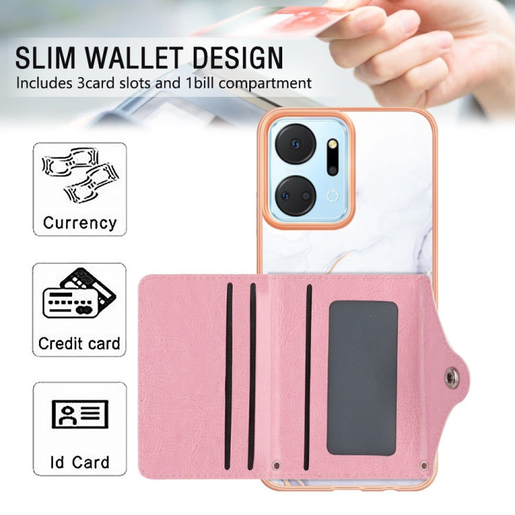 For Honor X7a Marble Pattern IMD Card Slot Phone Case(White Purple)