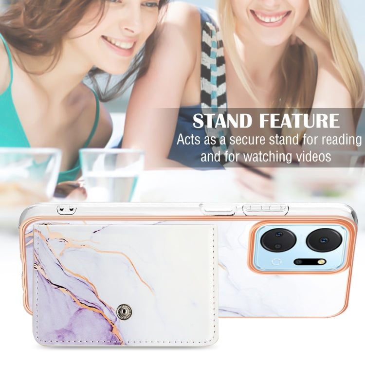 For Honor X7a Marble Pattern IMD Card Slot Phone Case(White Purple)