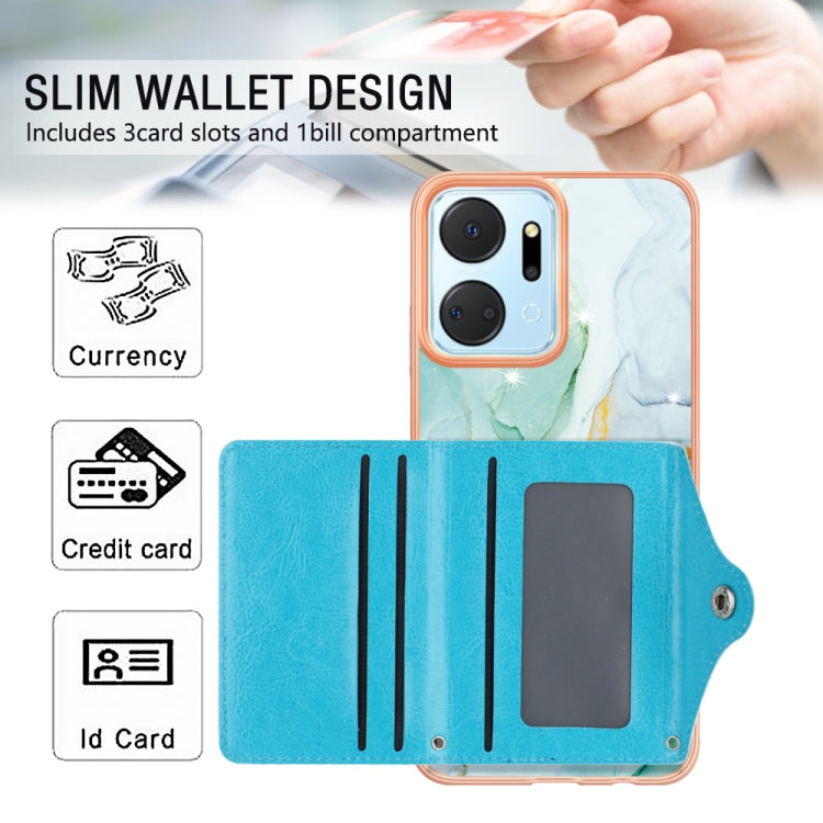 For Honor X7a Marble Pattern IMD Card Slot Phone Case(Green)