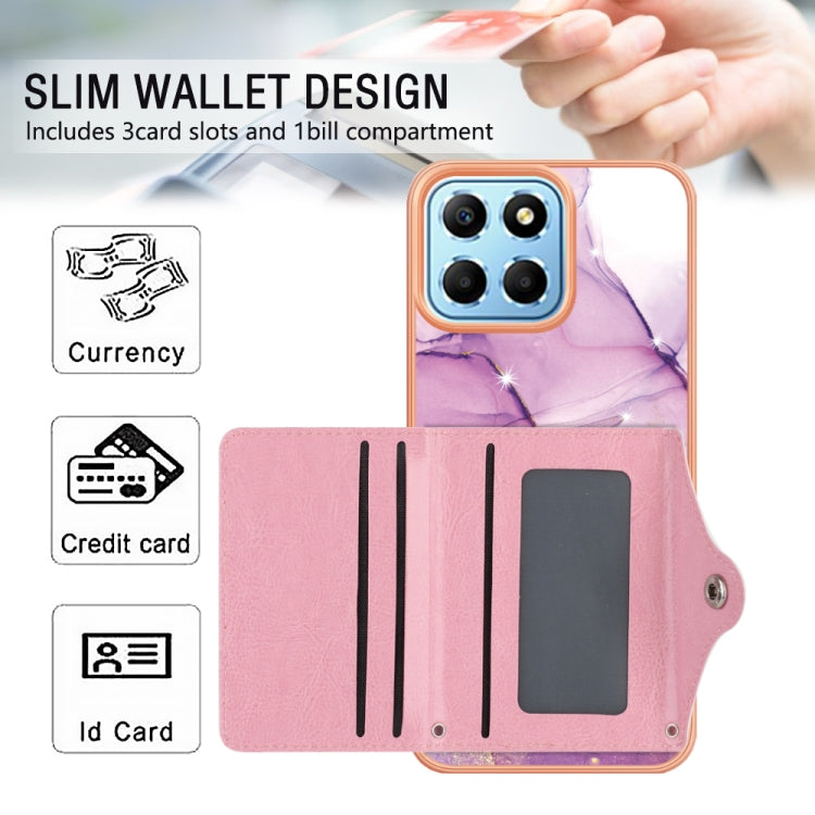 For Honor X8 5G / X6 4G Marble Pattern IMD Card Slot Phone Case(Pink Purple Gold)